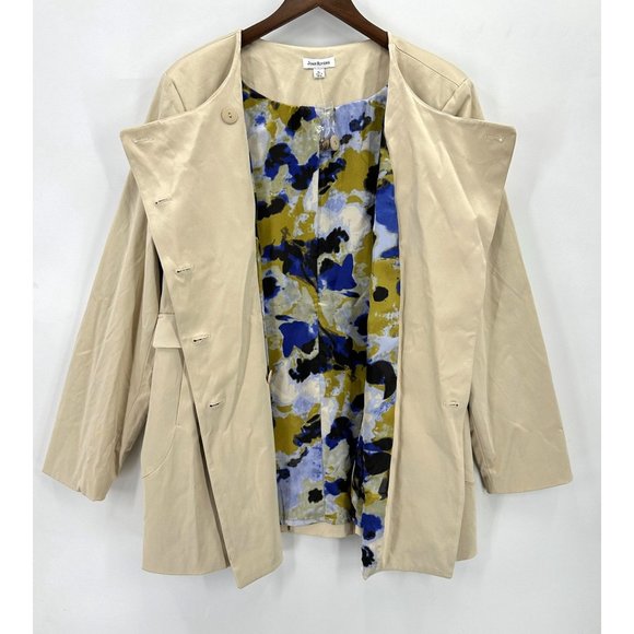 Joan Rivers Jacket Coat Womes Buttons Down Lined Pleated Back Pockets Beige XL - Picture 7 of 14